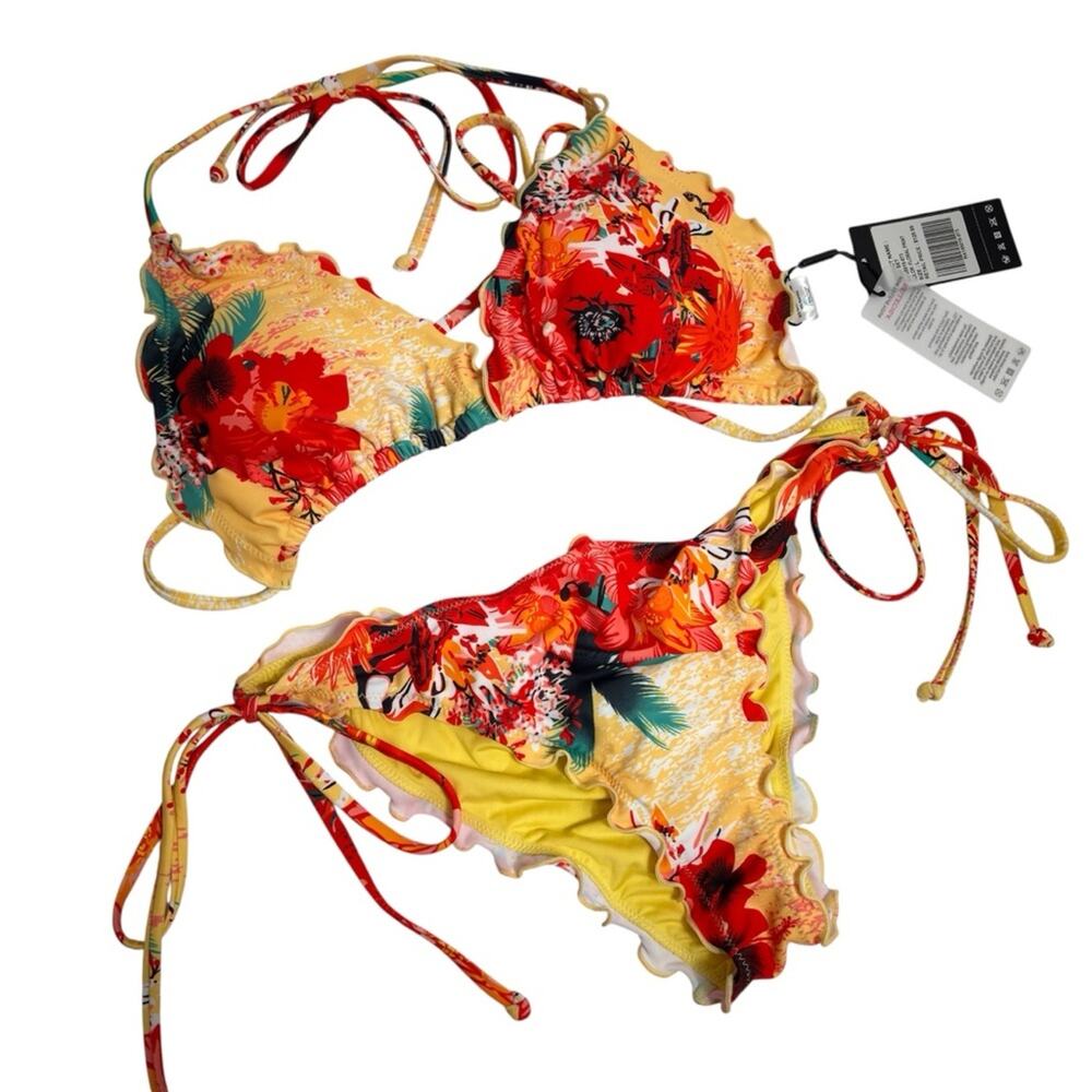 RELLECIGA WOMEN'S HALTER TRIANGLE BIKINI WOMEN RUFFLE SWIMMING SET LARGE NWT